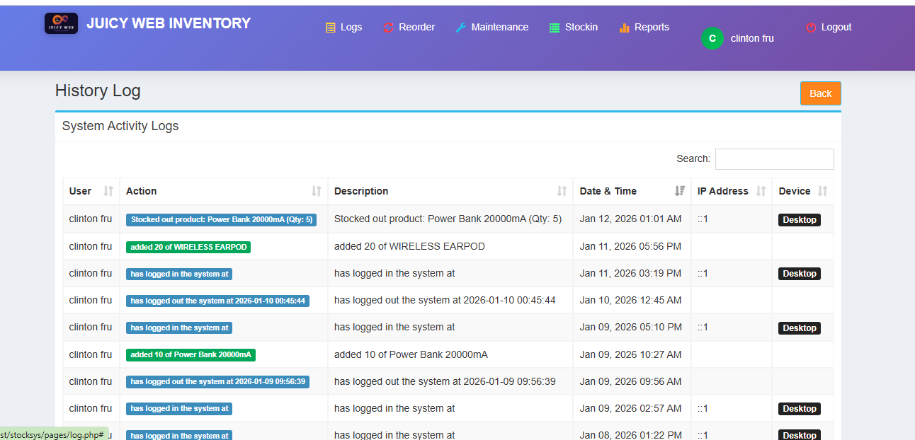 Activity History Log
