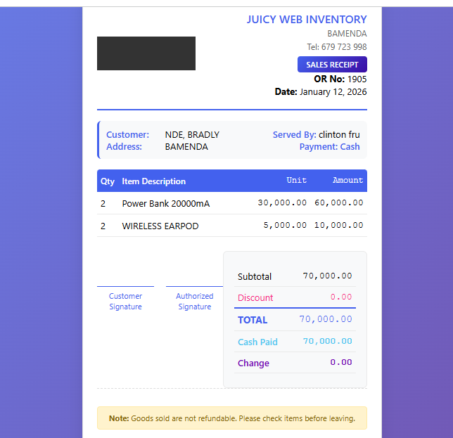 Sales Receipt Example